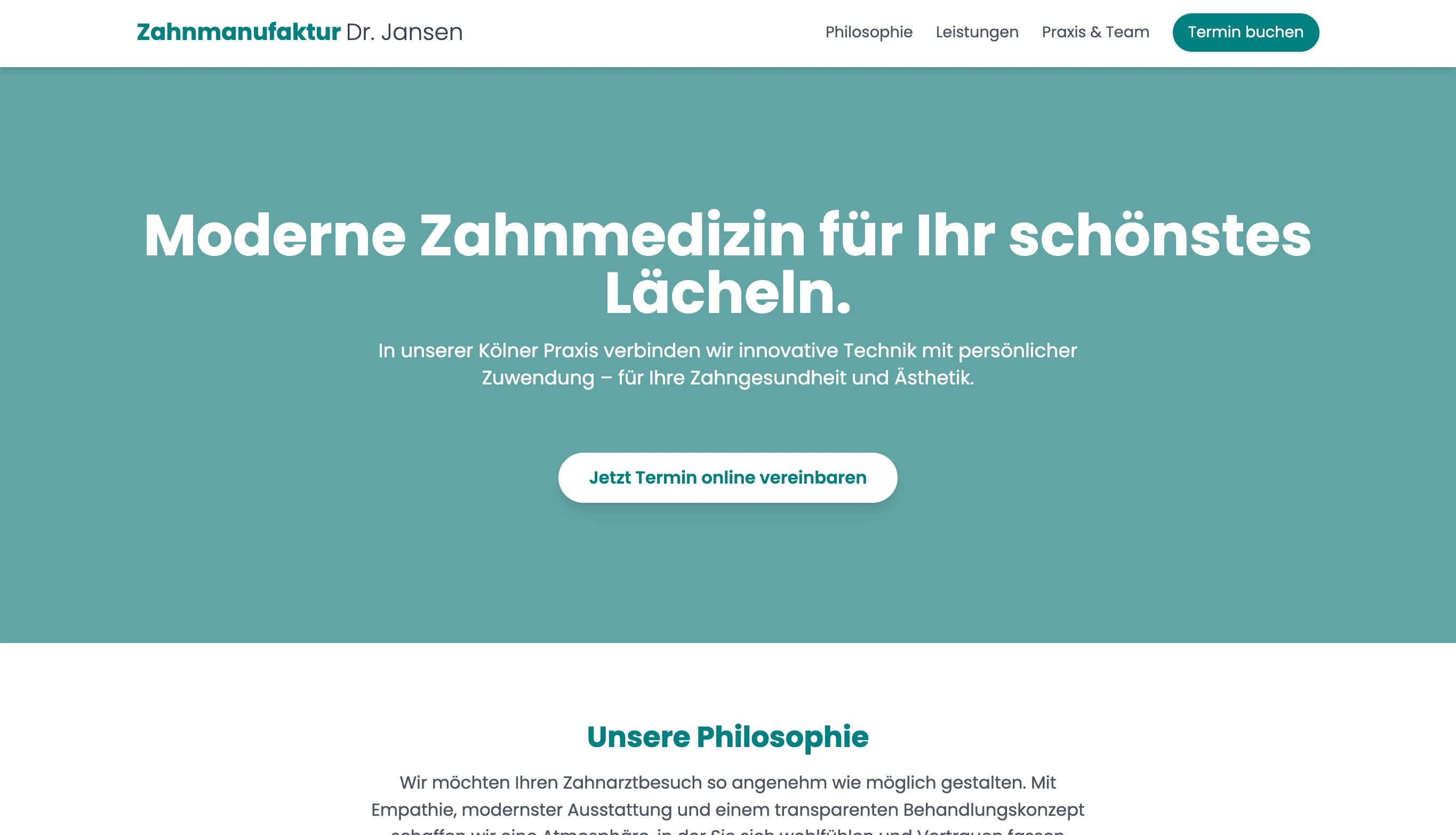Modernes Webdesign für eine Zahnarztpraxis von Cubesites